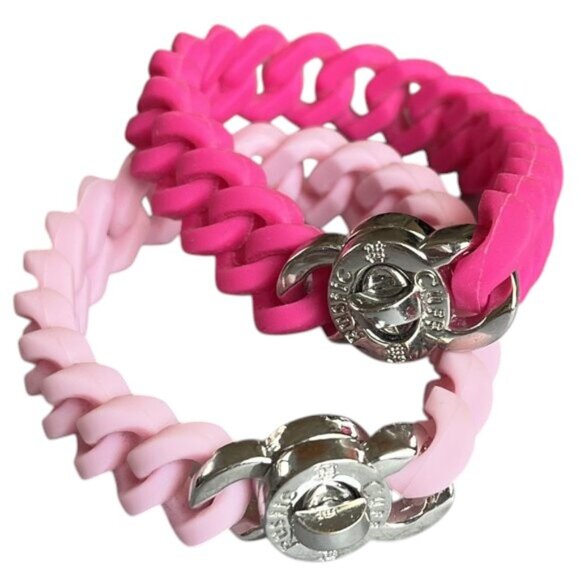 Rustic Cuff Silicone and Stainless Pink Bracelet Set - Picture 1 of 3